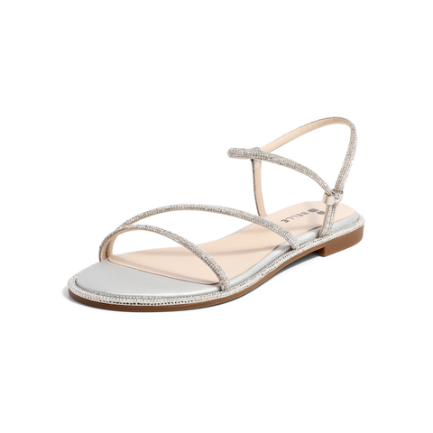 百丽2021女钻带时尚气质平底罗马凉鞋仙女风3RA38BL1