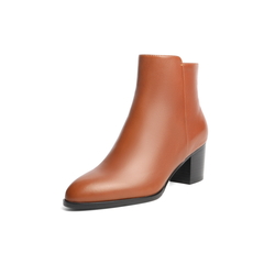 百丽尖头时装靴女2021冬新商场同款牛皮革短靴加绒X1J1DDD1