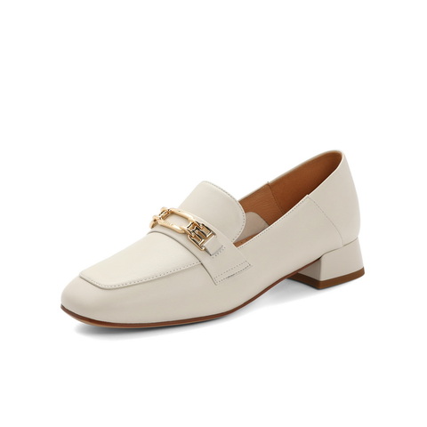 百丽扣饰乐福鞋女2023春新商场同款羊皮革优雅粗跟单鞋3E7E8AA3