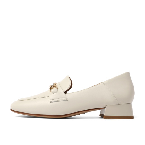 百丽扣饰乐福鞋女2023春新商场同款羊皮革优雅粗跟单鞋3E7E8AA3