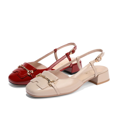 百丽法式凉鞋女2023夏新商场同款牛皮革漆皮扣饰包头凉鞋3UV31BH3