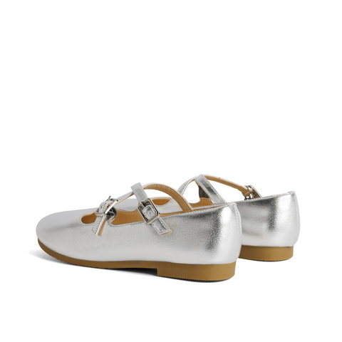 百丽童鞋银色公主玛丽珍鞋23秋新商场同款软底法式单鞋16060C83