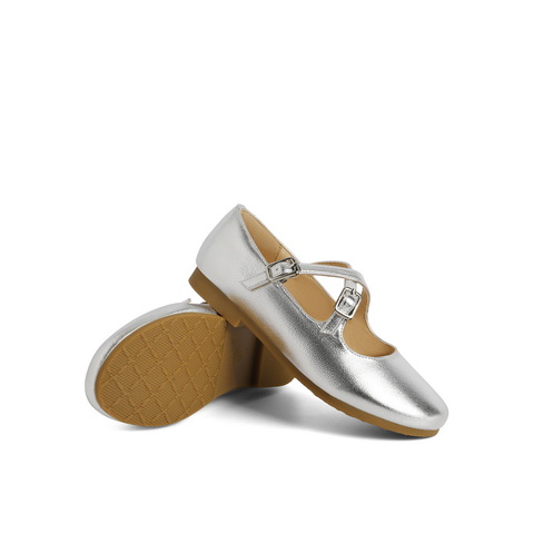 百丽童鞋银色公主玛丽珍鞋23秋新商场同款软底法式单鞋16060C83