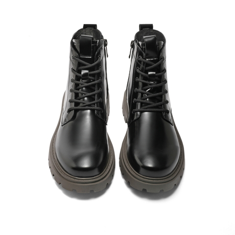 百丽时尚休闲皮靴男靴2023冬新款简约厚底马丁靴短靴加绒A1267DD3