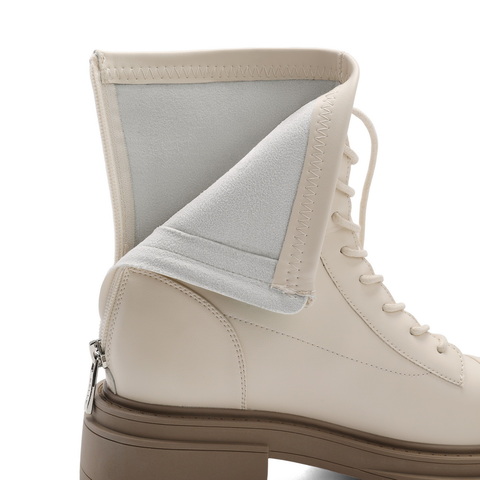 百丽质感弹力靴女2023冬新粗跟增高舒适绑带短靴B1571DD3