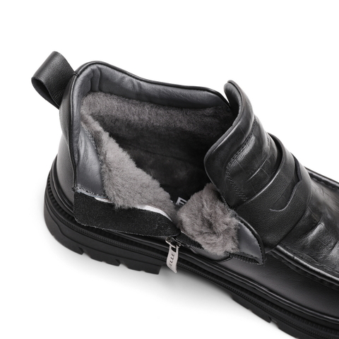 百丽通勤商务靴男士2023冬新商场同款牛皮革加绒保暖短靴8DT01DD3