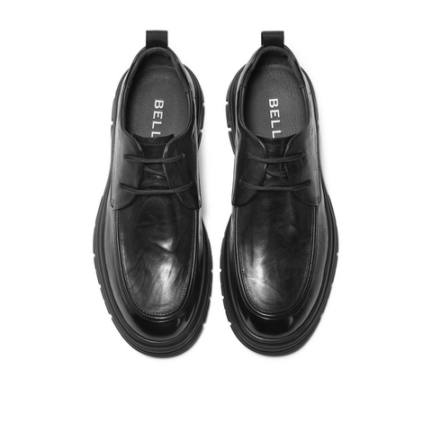 百丽通勤商务鞋男士2023冬新商场同款牛皮革抓纹休闲皮鞋8CF01DM3