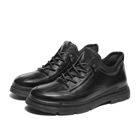 百丽厚底休闲鞋男士2023冬新商场同款免系带商务皮鞋加绒8FS01DM3