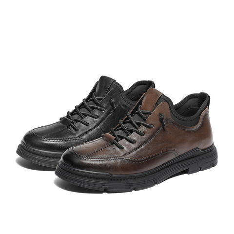 百丽厚底休闲鞋男士2023冬新商场同款免系带商务皮鞋加绒8FS01DM3