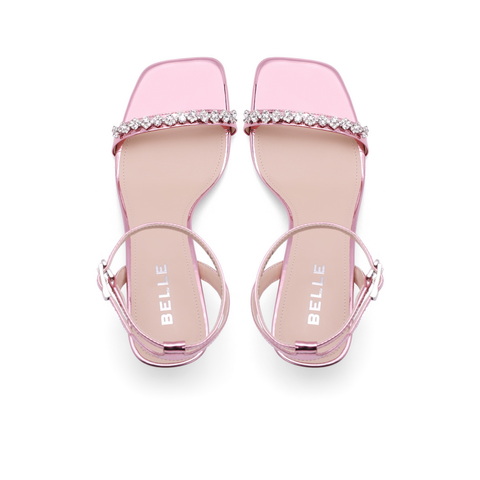 百丽方头一字带凉鞋女2023夏新商场同款水钻高跟凉鞋3YTC2BL3