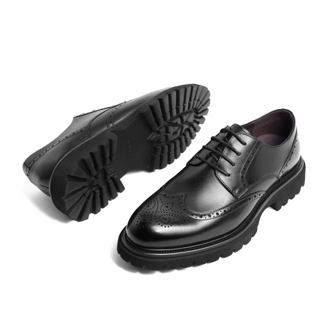 百丽商务正装鞋男2023春新牛皮革英伦风布洛克雕花皮鞋A0775AM3