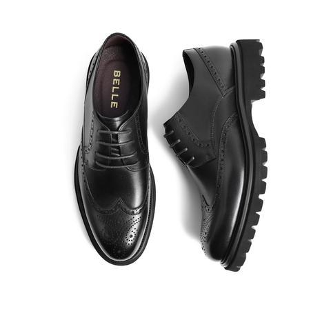 百丽商务正装鞋男2023春新牛皮革英伦风布洛克雕花皮鞋A0775AM3