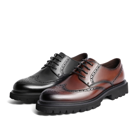 百丽商务正装鞋男2023春新牛皮革英伦风布洛克雕花皮鞋A0775AM3