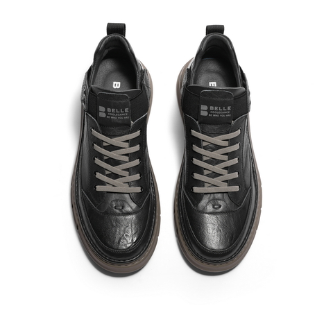 百丽厚底休闲鞋男2023冬新商场同款复古工装高帮板鞋8CY01DM3