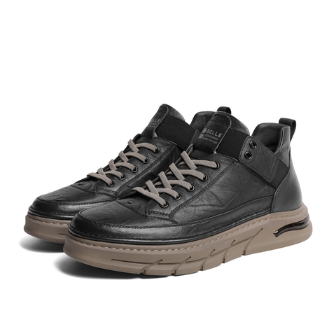 百丽厚底休闲鞋男2023冬新商场同款复古工装高帮板鞋8CY01DM3