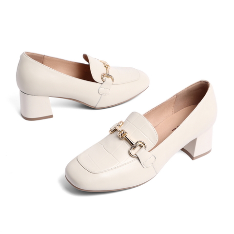 百丽舒适乐福鞋女2023春新羊皮革简约百搭通勤高跟单鞋B0963AA3