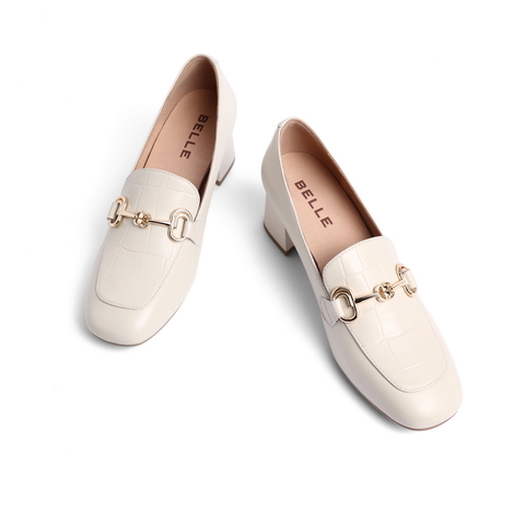 百丽舒适乐福鞋女2023春新羊皮革简约百搭通勤高跟单鞋B0963AA3