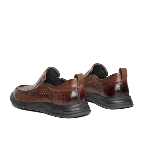 百丽打孔透气休闲鞋男鞋2023夏牛皮革舒适一脚蹬商务皮鞋A1337BM3