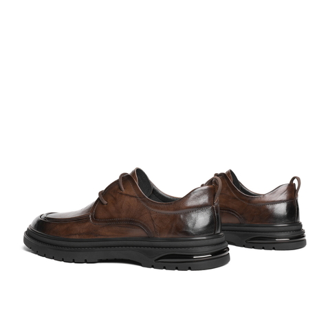 百丽通勤商务鞋男士2024春季新款牛皮革褶皱低帮休闲皮鞋A1365AM4