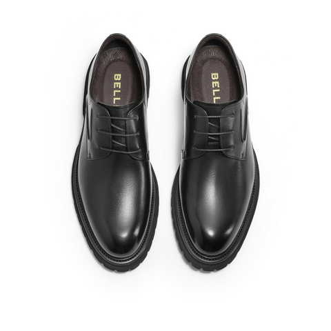 百丽通勤商务鞋男士2024春季新款牛皮革厚底轻便正装皮鞋A1417AM4