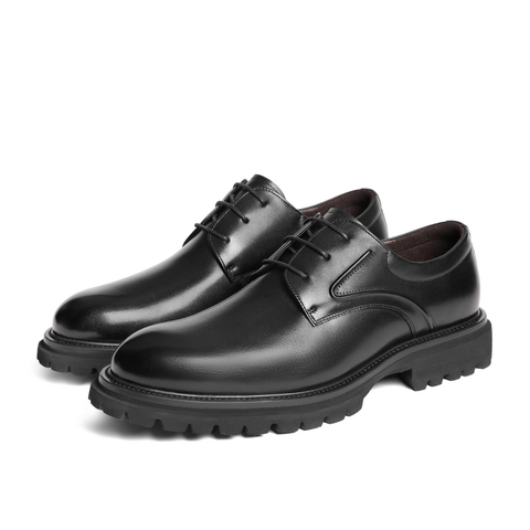 百丽通勤商务鞋男士2024春季新款牛皮革厚底轻便正装皮鞋A1417AM4