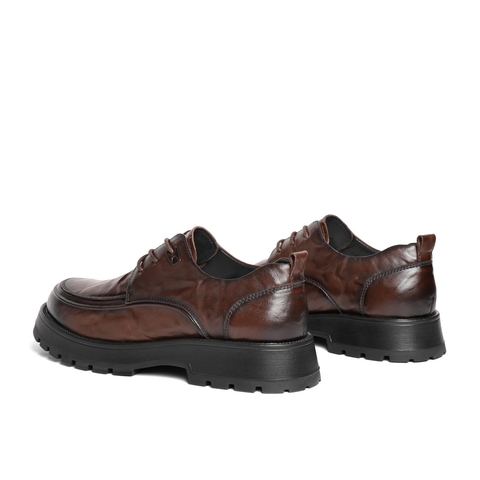 百丽褶皱商务鞋男2024春季新牛皮革厚底正装系带皮鞋加绒A1422AM4