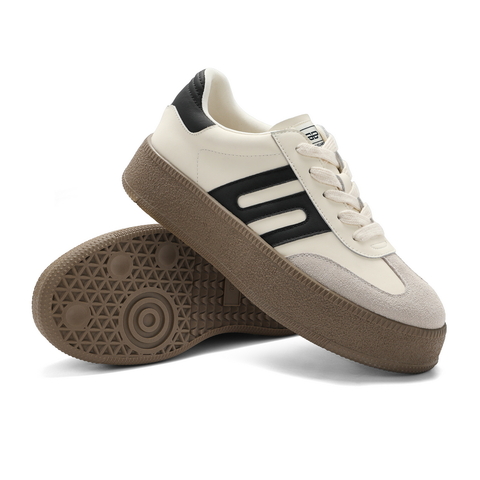 百丽复古百搭德训鞋女2023秋新厚底撞色休闲板鞋B1573AM4