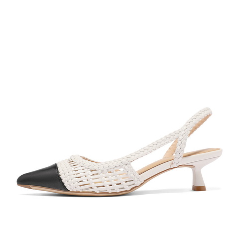 百丽编织尖头包头凉鞋女24夏新商场同款镂空拼色凉鞋A9G2DBH4