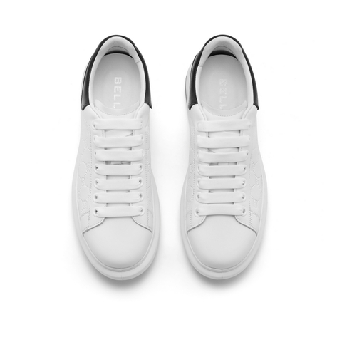 百丽百搭小白鞋男鞋2024春新牛皮革压花轻便厚底休闲板鞋A1438AM4