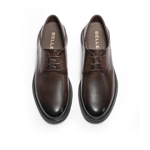 百丽通勤商务鞋男款2024夏新牛皮革打孔透气舒适正装皮鞋A1475BM4