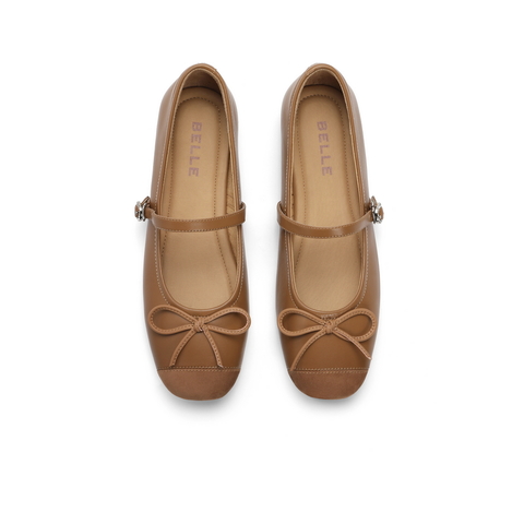 百丽舒适平底玛丽珍鞋女24春新真皮简约蝴蝶结淑女单鞋B1819AQ4