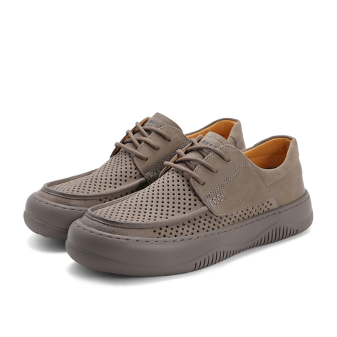 百丽潮搭休闲皮鞋男士2024春新牛皮革厚底舒适户外工装鞋A1383AM4