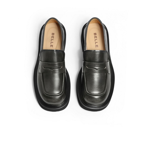 百丽学院风个性乐福鞋女24春新商场同款真皮做旧单鞋3KKB3AA4