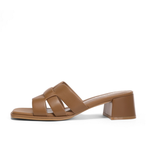 百丽简约方头一字拖女24夏新商场同款编织休闲拖鞋A8Z1DBT4