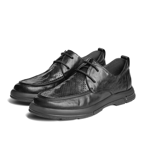 百丽办公商务皮鞋男2023秋新牛皮革休闲舒适系带爸爸鞋A1184CM3