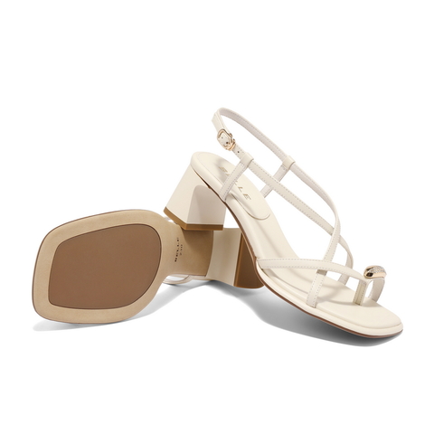 百丽纤细交叉带一字带凉鞋女24夏新商场同款真皮粗跟凉鞋3CP30BL4