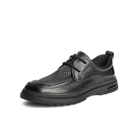 百丽打孔透气休闲皮鞋男款2024夏新牛皮革舒适潮搭商务鞋A1365BM4