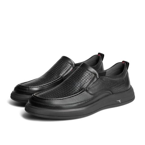 百丽打孔透气休闲鞋男鞋2024夏新牛皮革舒适套脚商务皮鞋A1533BM4