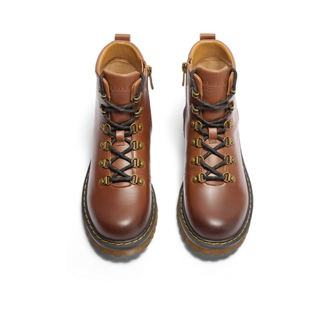 百丽时尚擦色马丁靴女2024冬新商场同款真皮复古短靴BCX44DD4