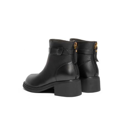 百丽粗跟短筒时装靴女2024冬新商场同款真皮时尚舒适短靴B8L1DDD4