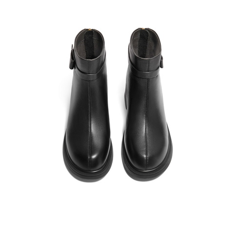 百丽粗跟短筒时装靴女2024冬新商场同款真皮时尚舒适短靴B8L1DDD4