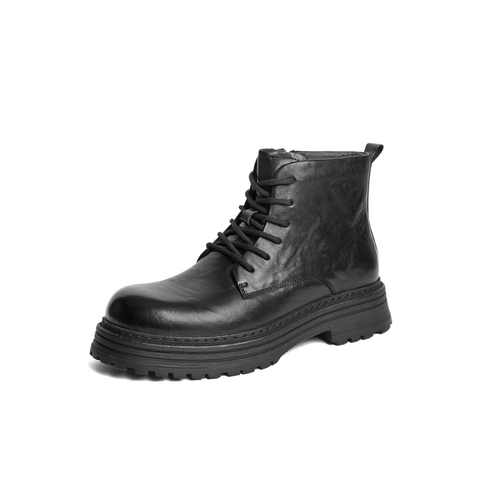 百丽潮搭休闲靴男2024冬新商场同款牛皮革厚底马丁靴8NC01DD4