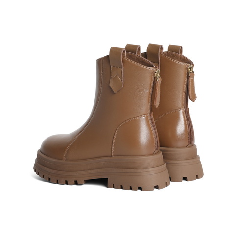 百丽复古休闲靴女2024冬新真皮美拉德时尚短靴B2297DZ4