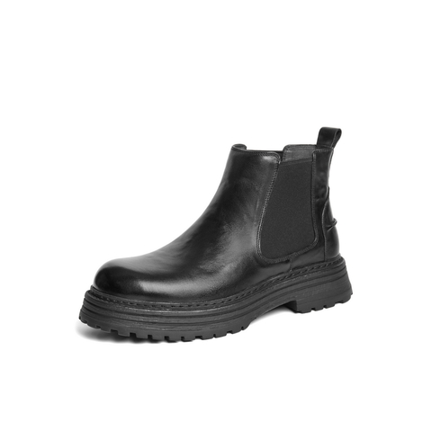 百丽潮搭休闲靴男2024冬新商场同款牛皮厚底切尔西靴加绒8NC02DD4