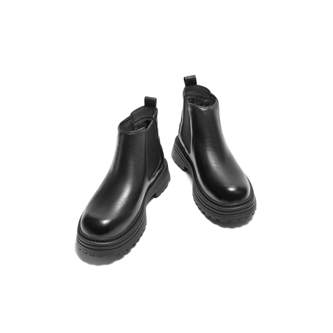 百丽潮搭休闲靴男2024冬新商场同款牛皮厚底切尔西靴加绒8NC02DD4