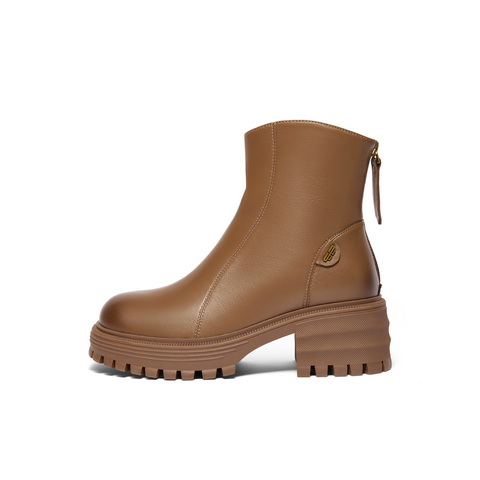 百丽厚底增高休闲靴女2024冬新商场同款真皮舒适靴B8Y1DDZ4