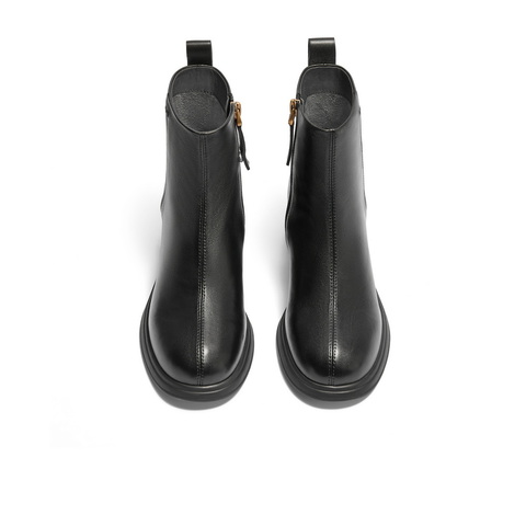 百丽气质时装靴女2024冬新商场同款真皮粗跟通勤短靴3A645DD4