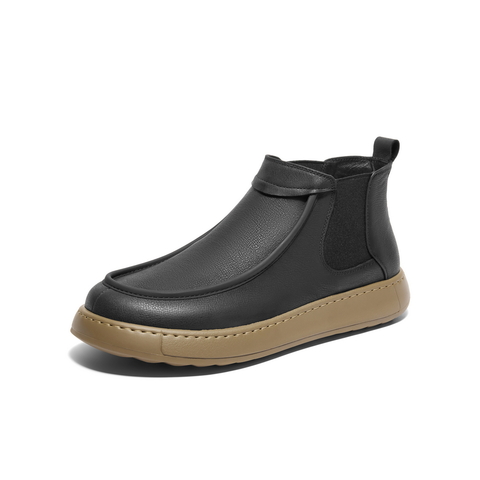 百丽复古高帮休闲短靴男2024冬新英伦一脚蹬切尔西靴加绒A1677DD4