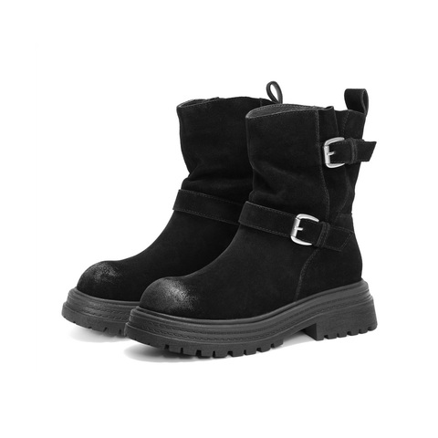 百丽复古休闲靴女2024冬季新款户外时尚短筒靴B2282DZ4