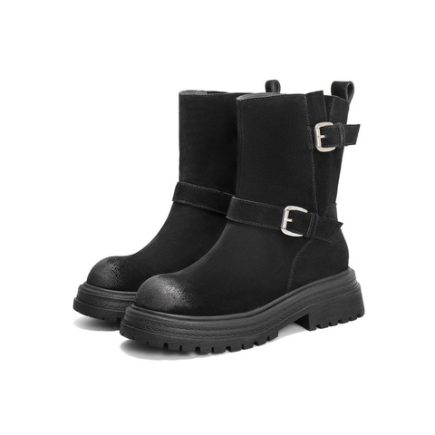 百丽复古休闲靴女2024冬季新款户外时尚短筒靴B2282DZ4